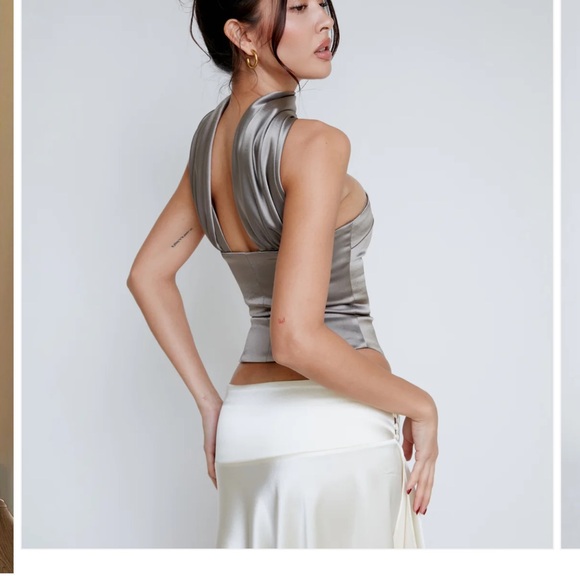 mixed gals cherie neck tie top, gray green - Picture 4 of 6